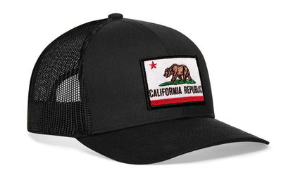 California Flag Trucker Haka Hat Black CA Snapback