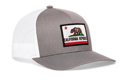 California Flag Trucker Haka Hat Gray-White CA Snapback