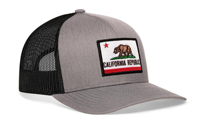 California Flag Trucker Haka Hat Gray-Black CA Snapback