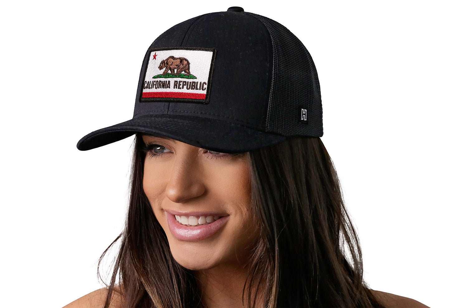 California Flag Trucker Haka Hat Black CA Snapback