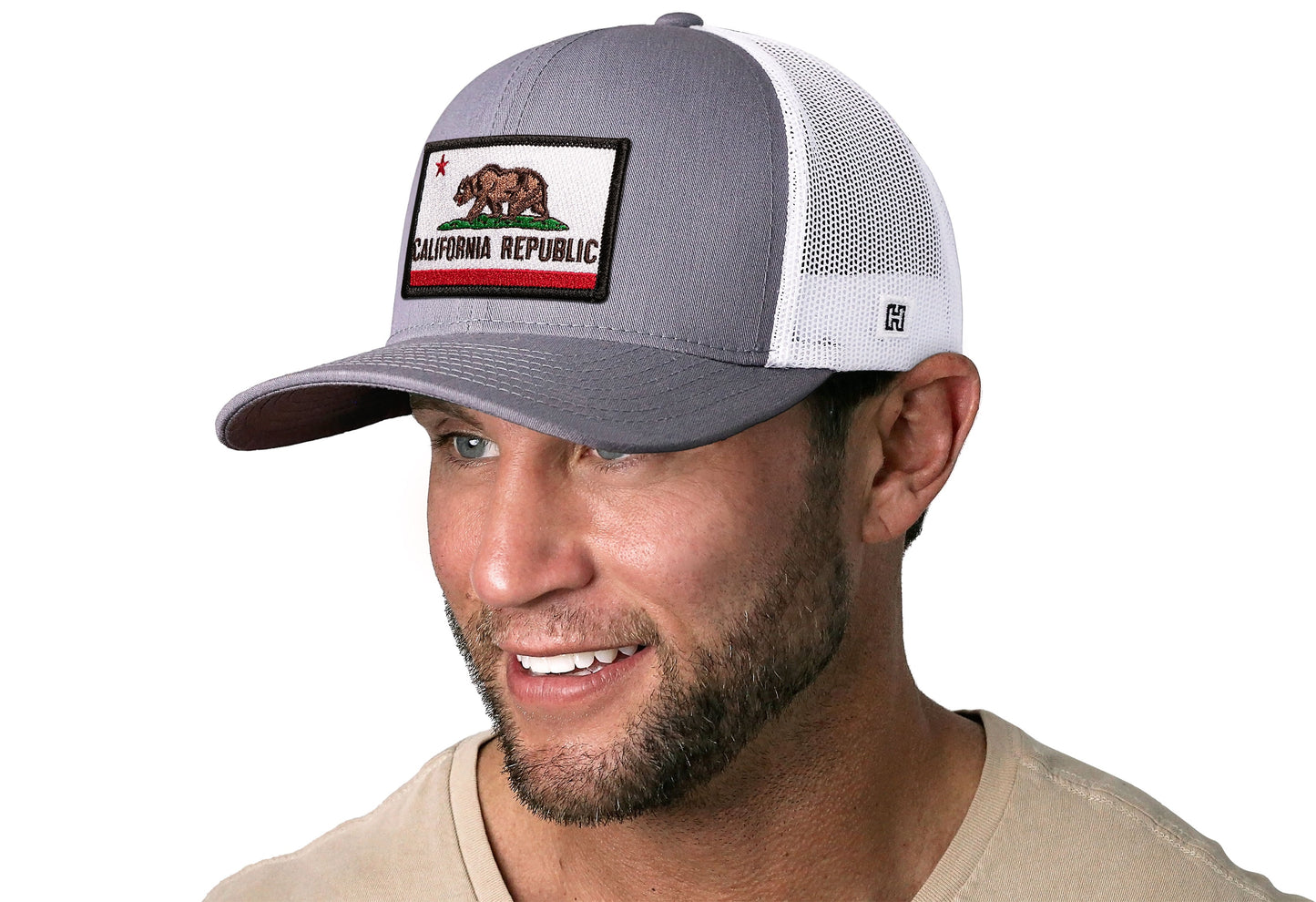 California Flag Trucker Haka Hat Gray-White CA Snapback