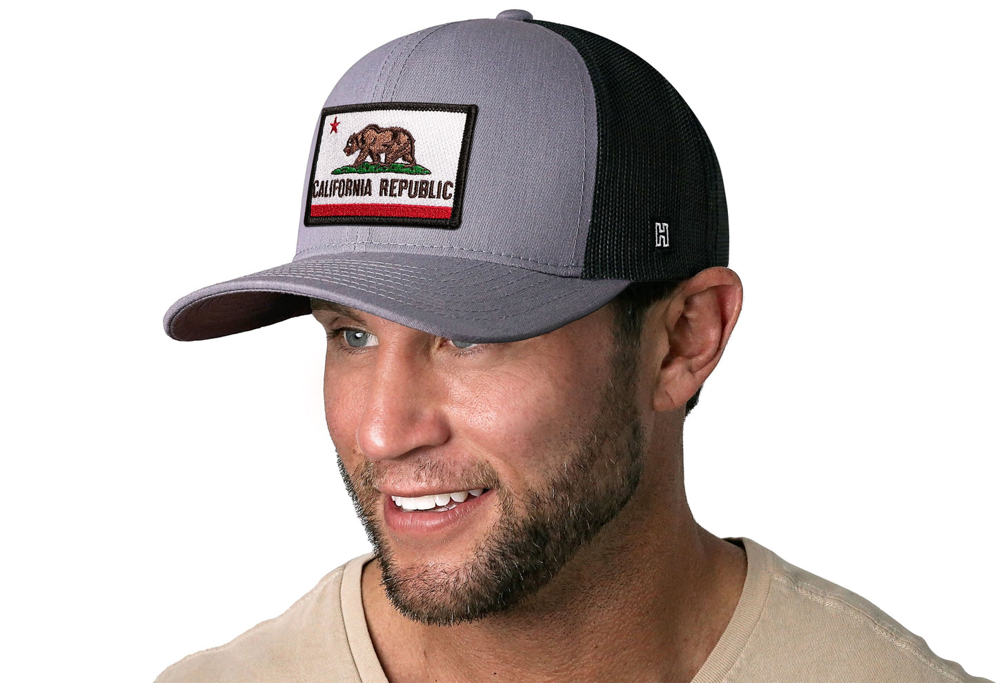 California Flag Trucker Haka Hat Gray-Black CA Snapback