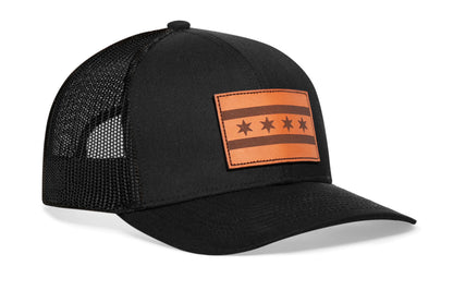 Chicago Flag Trucker Leather Haka Hat Black City Snapback