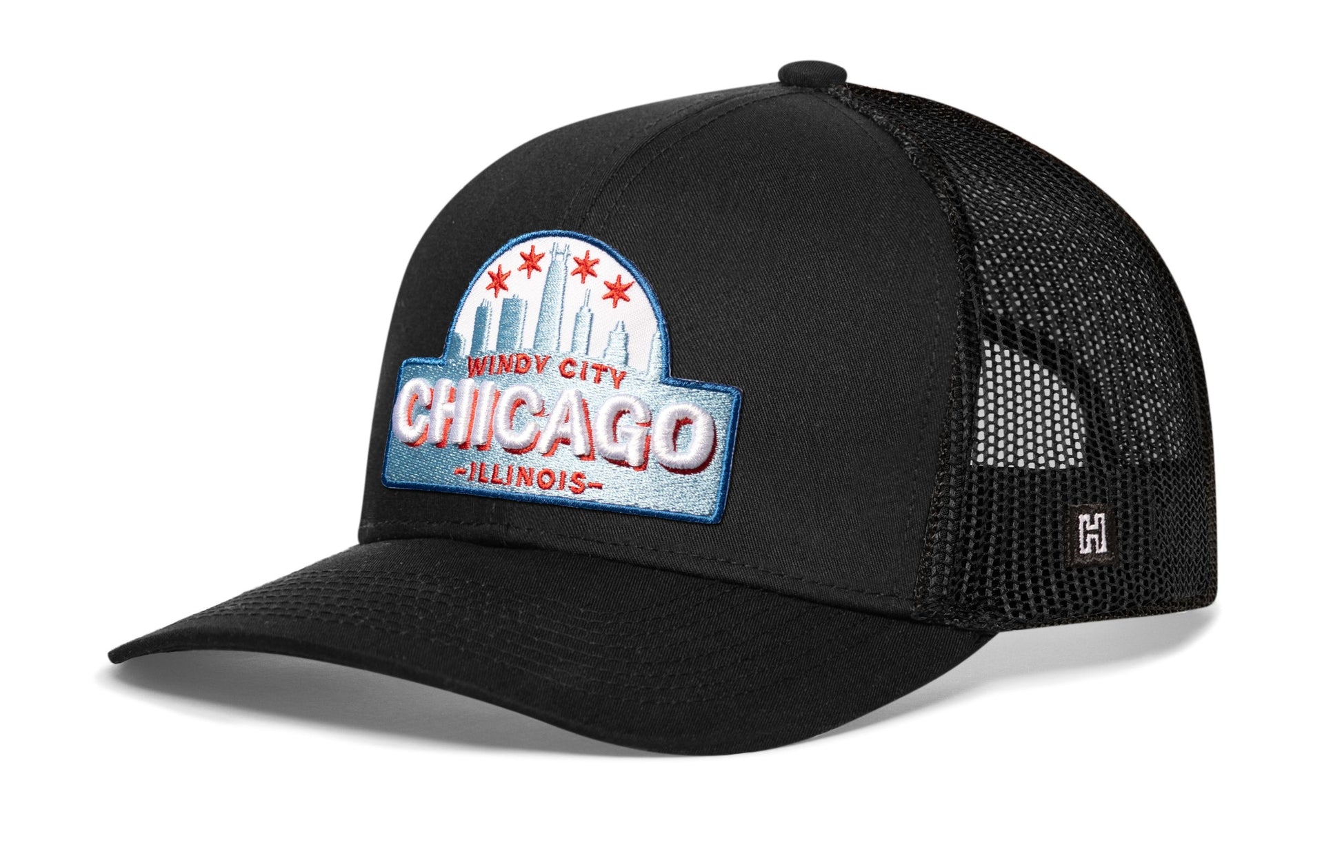 Chicago Windy City Trucker Haka Hat Black Cityscape Snapback