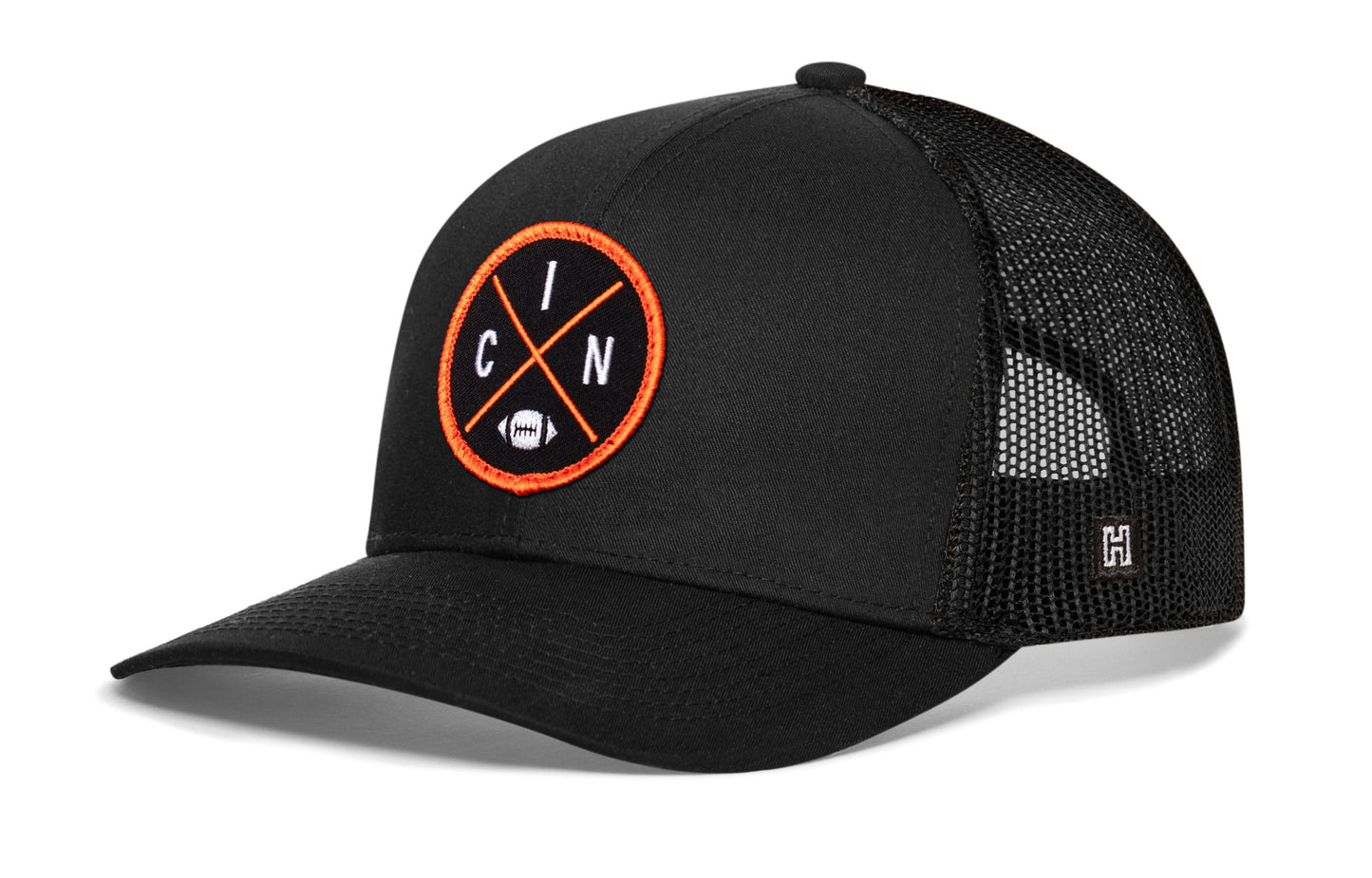 Cincinnati Trucker Haka Hat Black CIN X Football Snapback