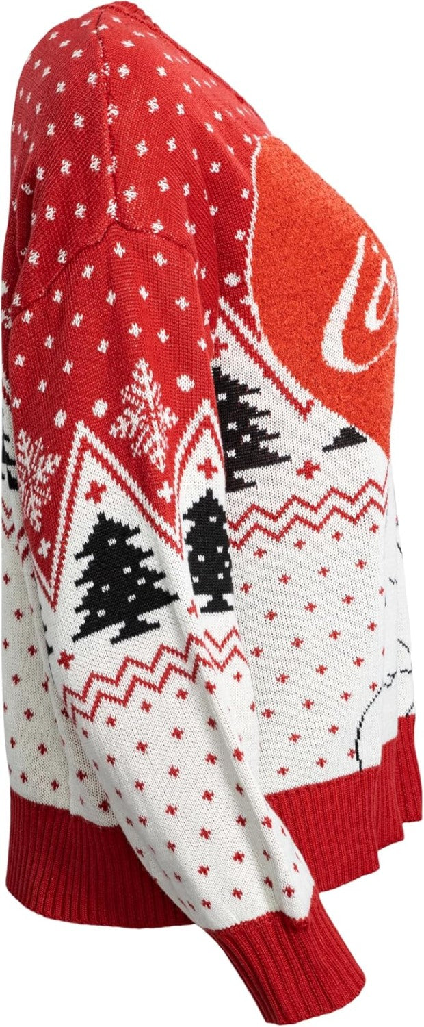 Coca Cola Heart Polar Bear Drinking Women's Ugly Christmas Sweater