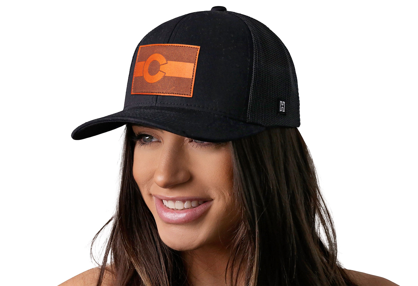 Colorado Flag Trucker Leather Haka Hat Black CO Snapback