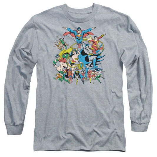 Dc Justice League Assemble Mens Long Sleeve Shirt Athletic Heather Officially Licensed
