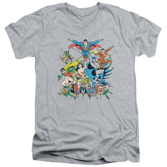 DC Comics Justice League Assemble Mens Slim Fit V Neck T Shirt Athletic Heather
