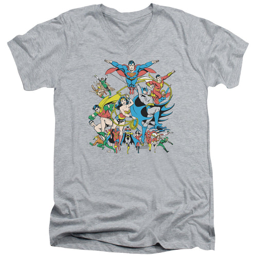 DC Comics Justice League Assemble Mens Slim Fit V Neck T Shirt Athletic Heather