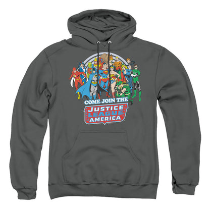 Dc Join The Justice League Mens Hoodie Charcoal