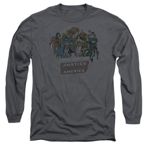 DC Comics Join the Justice League Mens Long Sleeve Shirt Charcoal