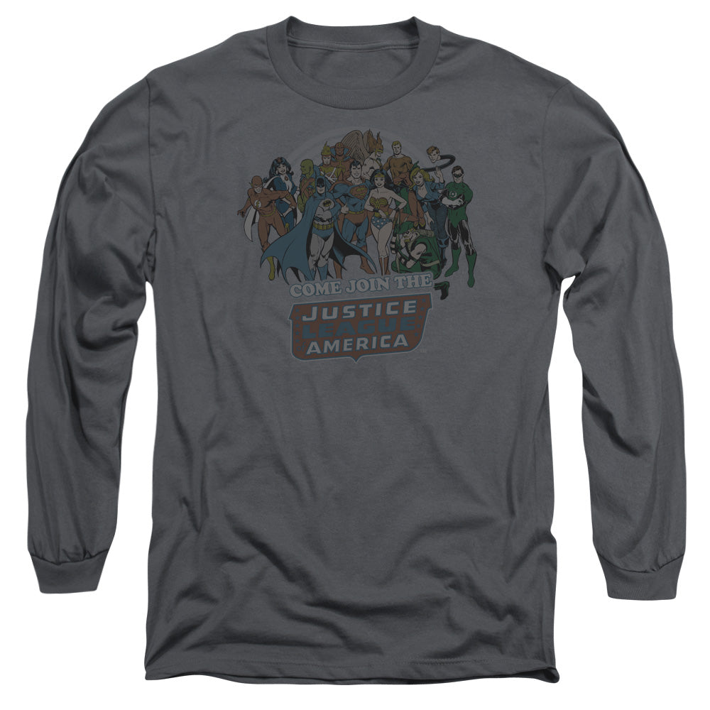 Dc Join The Justice League Mens Long Sleeve Shirt Charcoal Officially Licensed