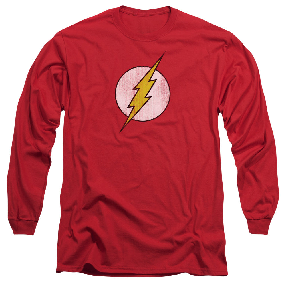 Dc Flash Flash Logo Distressed Mens Long Sleeve Shirt Red Officially Licensed