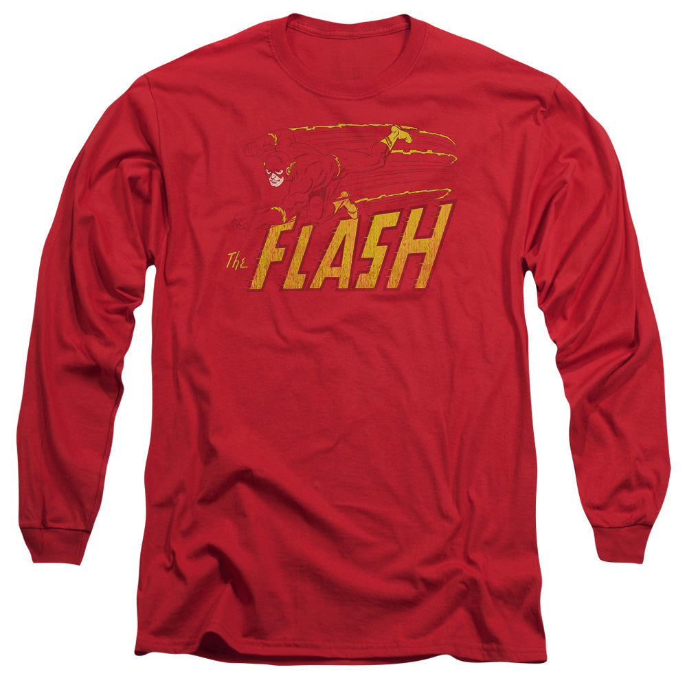 Dc Flash Flash Speed Distressed Mens Long Sleeve Shirt Red Officially Licensed