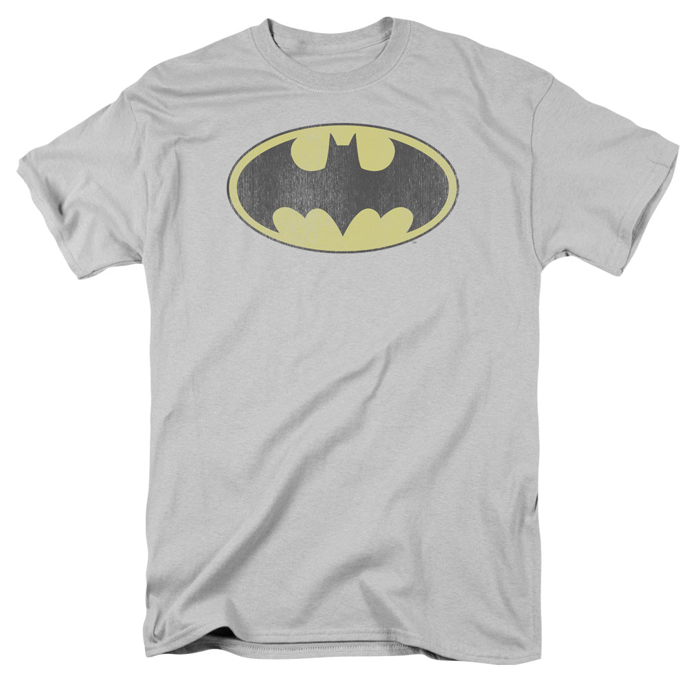 Dc Batman Retro Bat Logo Distressed Mens T Shirt Silver