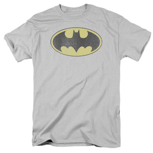 DC Comics Retro Bat Logo Distressed Mens T Shirt Silver