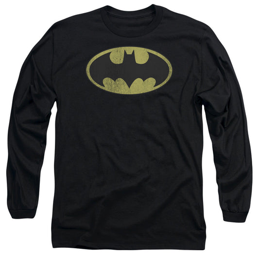 DC Comics Retro Bat Logo Distressed Mens Long Sleeve Shirt Black