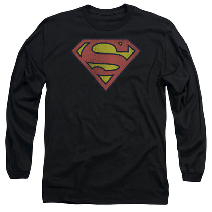 Dc Retro Supes Logo Distressed Mens Long Sleeve Shirt Black Officially Licensed