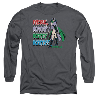 Dc Here Kitty Mens Long Sleeve Shirt Charcoal Officially Licensed