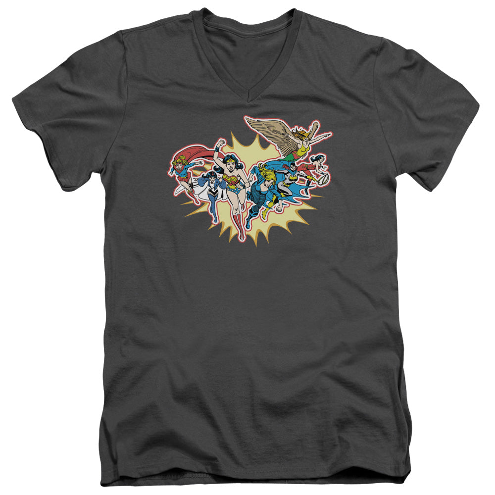 DC Comics Please Get Me Mens Slim Fit V Neck T Shirt Charcoal