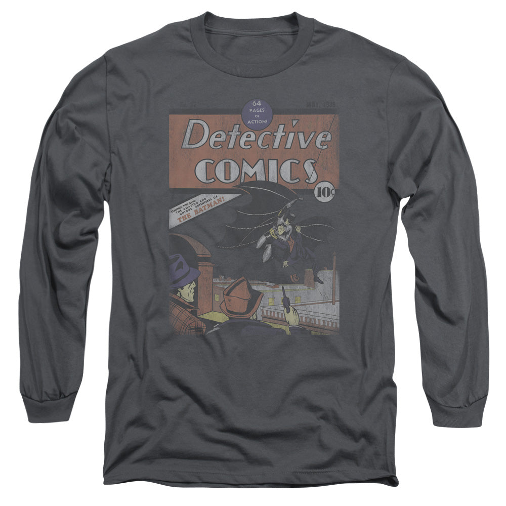 Dc Detective #27 Distressed Mens Long Sleeve Shirt Charcoal Officially Licensed