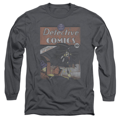 DC Comics Detective #27 Distressed Mens Long Sleeve Shirt Charcoal
