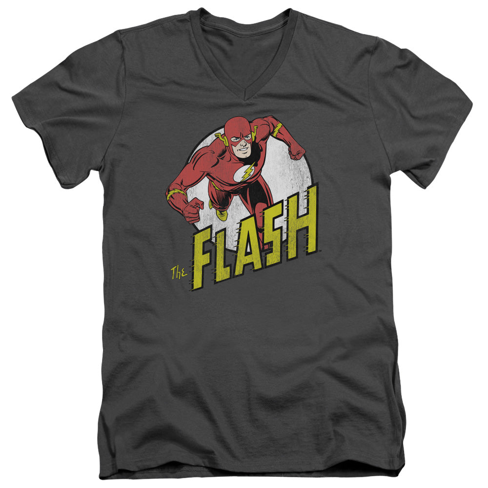 DC Comics Flash Run Flash Run Mens Slim Fit V Neck T Shirt Charcoal