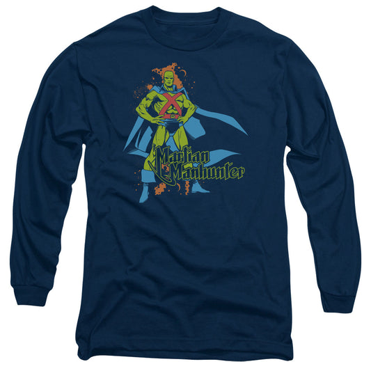 Dc Martian Manhunter Mens Long Sleeve Shirt Navy Officially Licensed