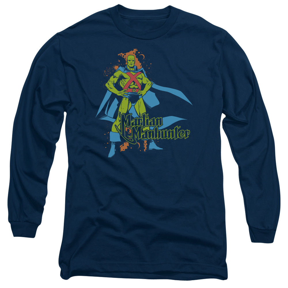 DC Comics Martian Manhunter Mens Long Sleeve Shirt Navy Blue