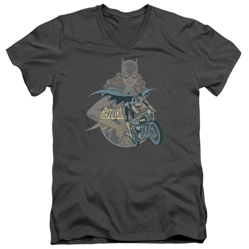 DC Comics Batgirl Biker Mens Slim Fit V Neck T Shirt Charcoal