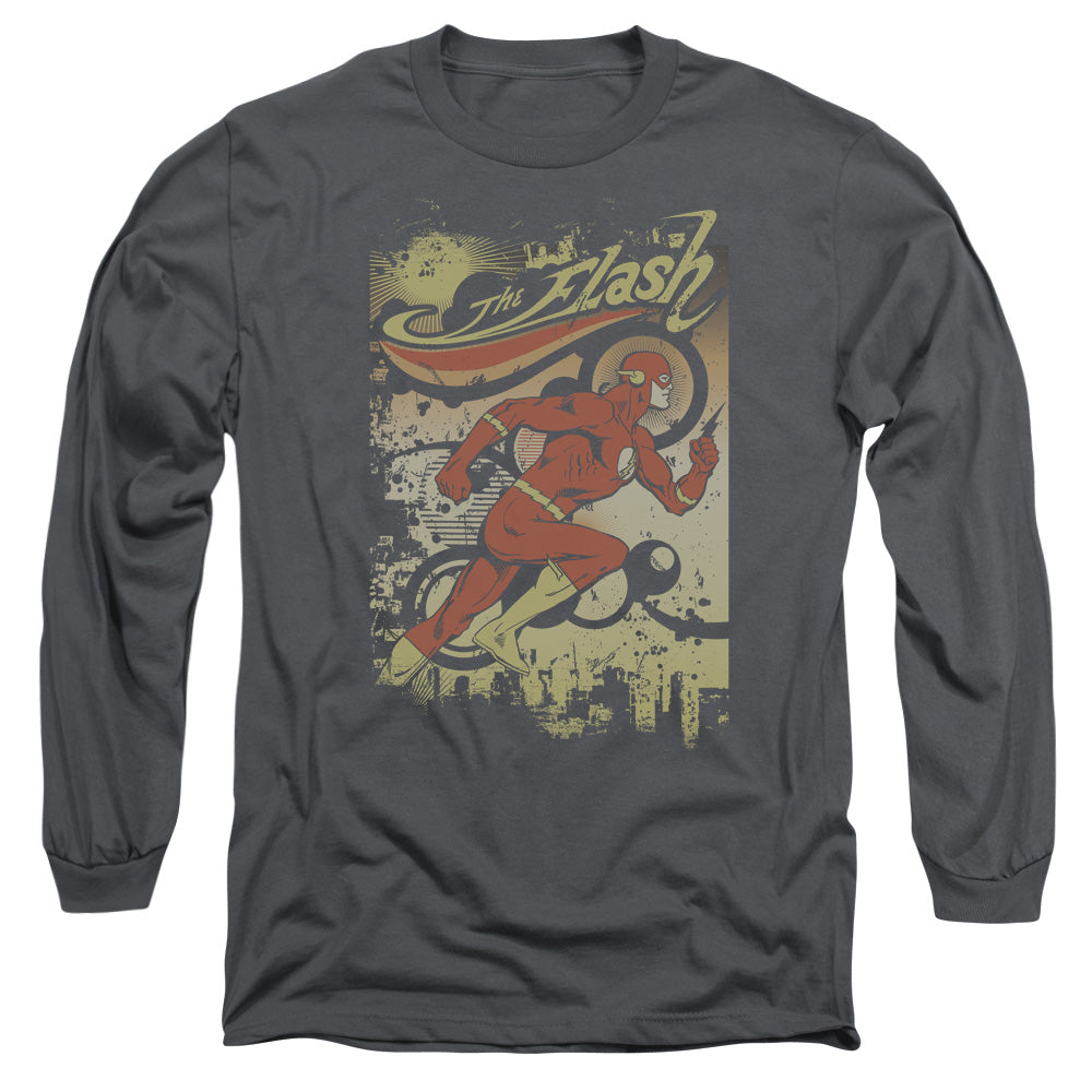Dc Flash Just Passing Through Mens Long Sleeve Shirt Charcoal Officially Licensed