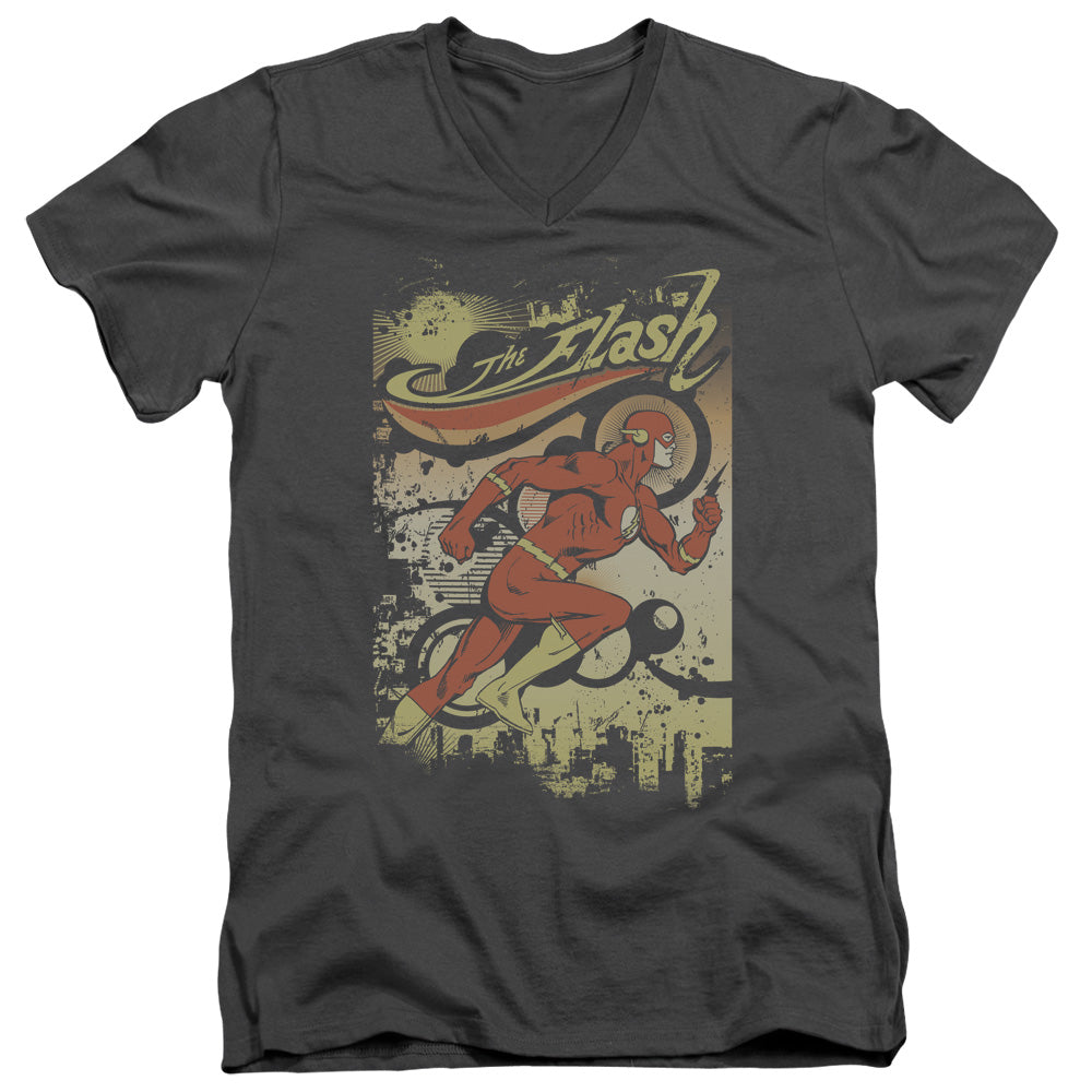 DC Comics Flash Just Passing Through Mens Slim Fit V Neck T Shirt Charcoal