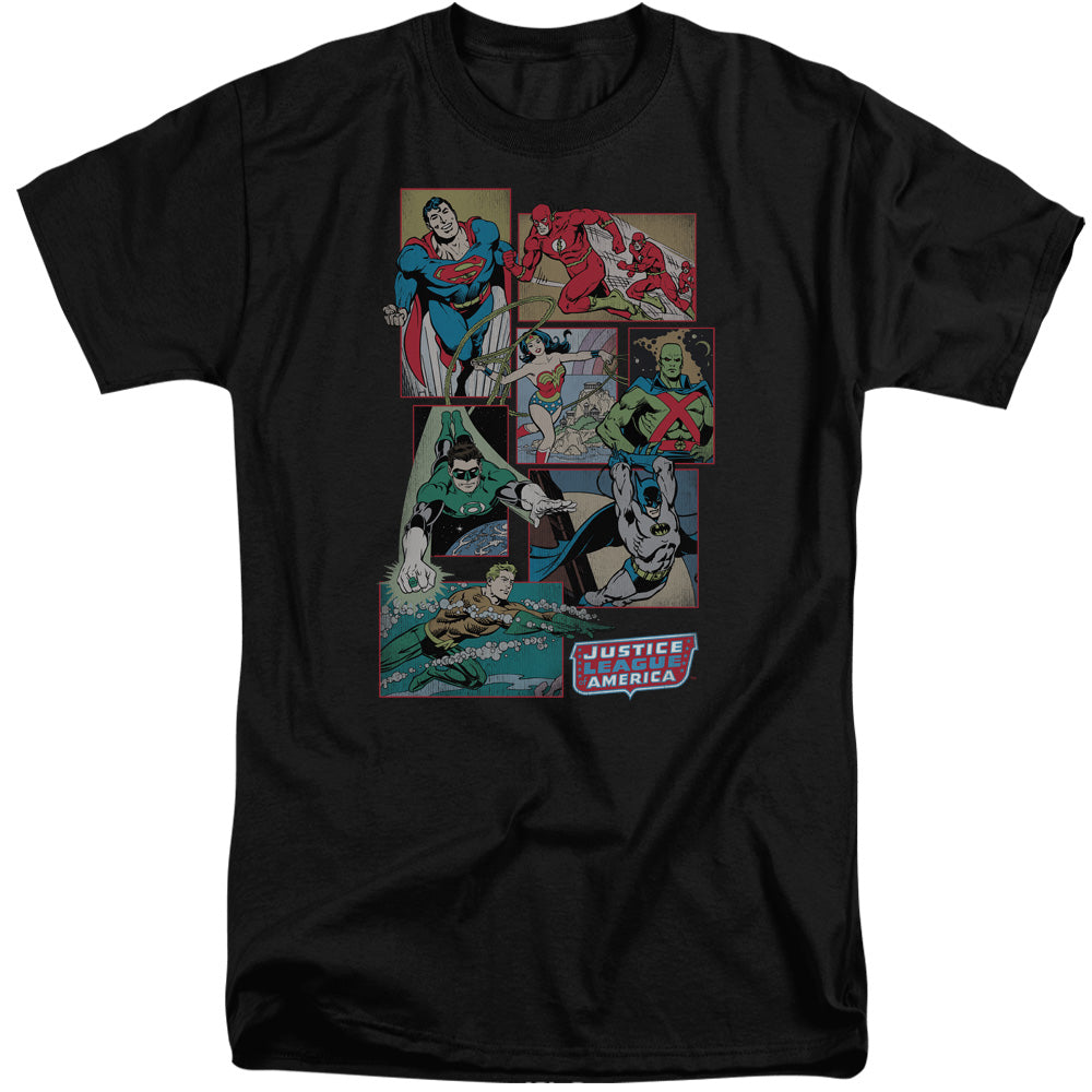 DC Comics Justice League Boxes Mens Tall T Shirt Adult Tall Black