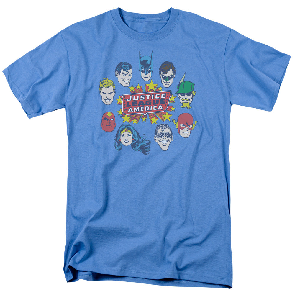 DC Comics Justice Head Circle Mens T Shirt Carolina Blue
