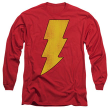Load image into Gallery viewer, Dc Shazam Logo Distressed Mens Long Sleeve Shirt Red Officially Licensed
