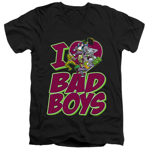 DC Comics I Heart Bad Boys Mens Slim Fit V Neck T Shirt Black