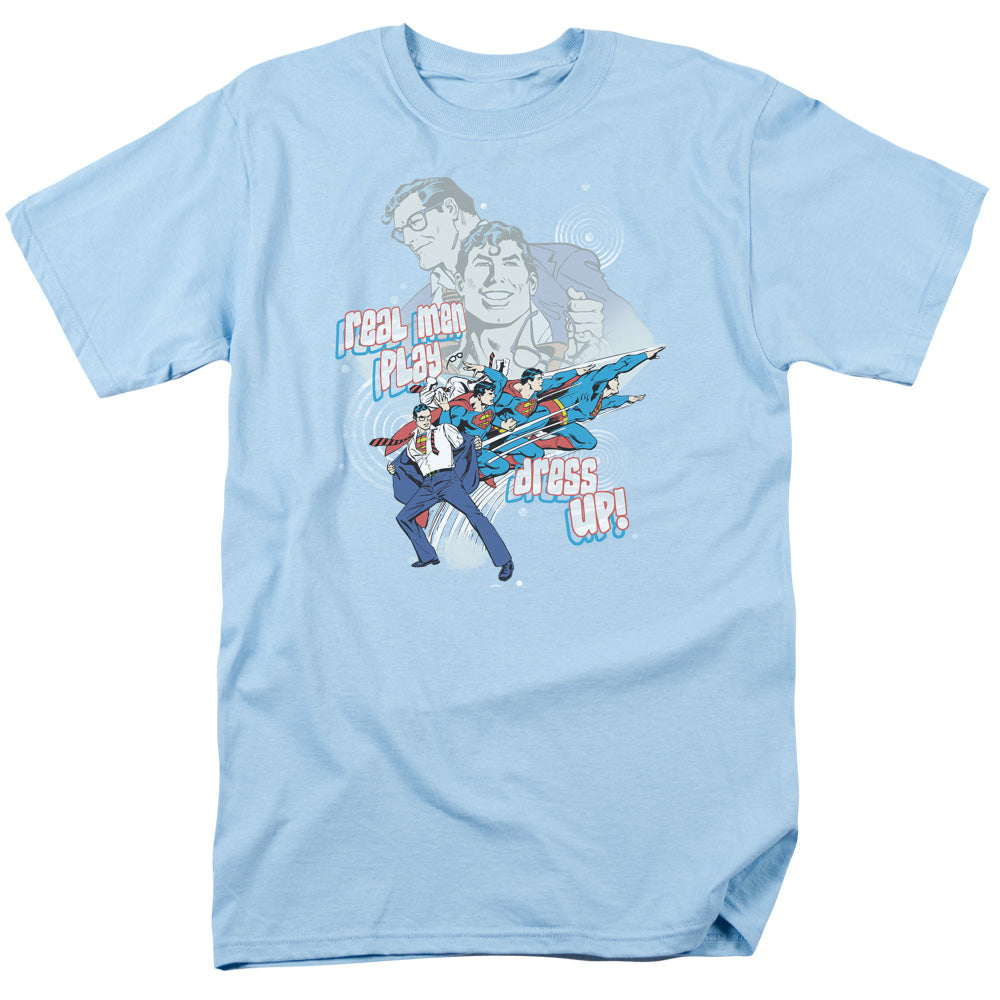 DC Comics Real Men Mens T Shirt Light Blue