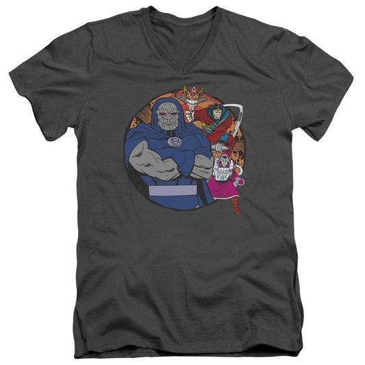 DC Comics Apokolips Represent Mens Slim Fit V Neck T Shirt Charcoal