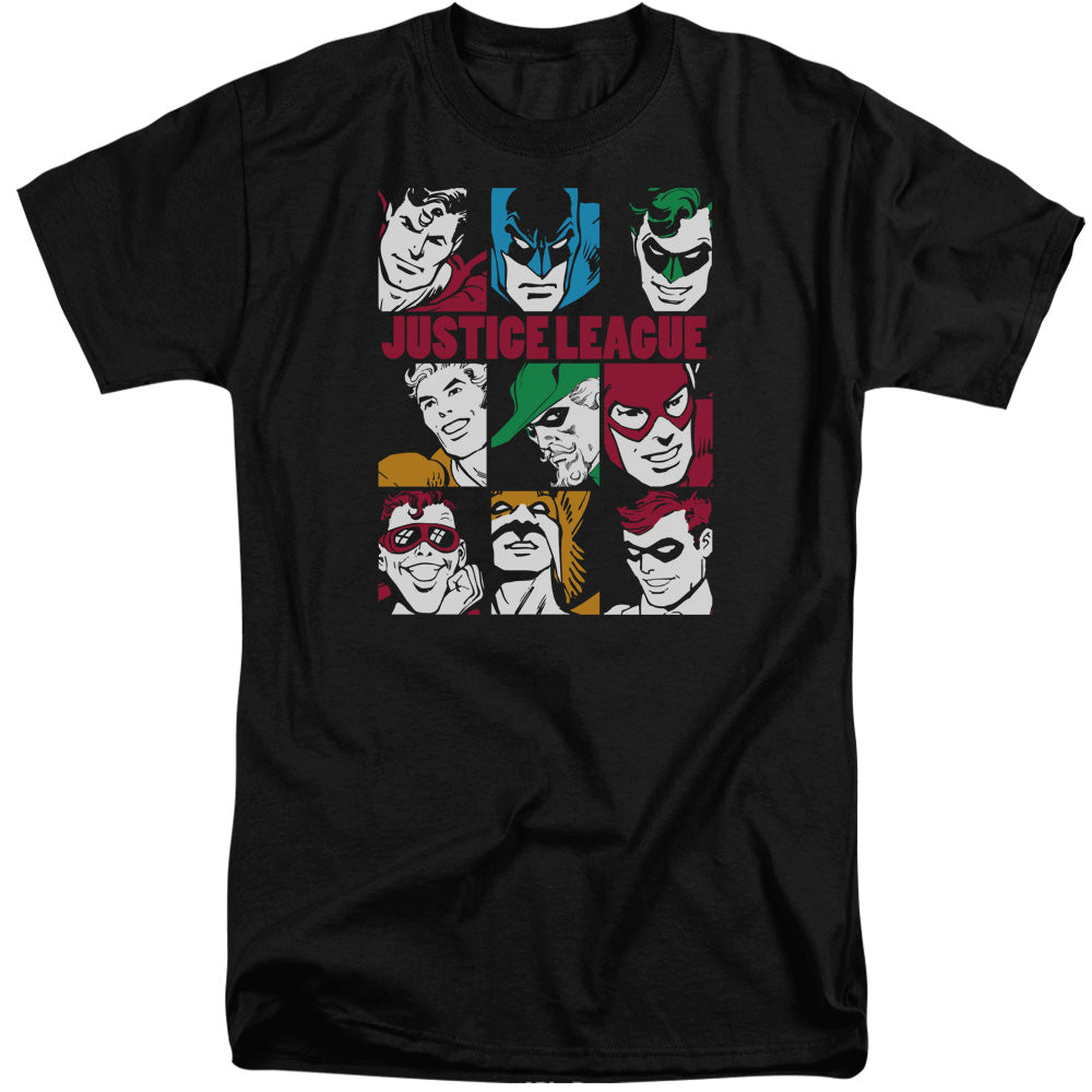 DC Comics Nine Blocks of Justice Mens Tall T Shirt Adult Tall Black