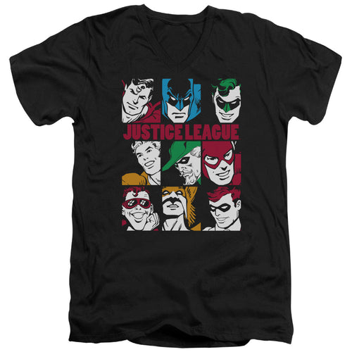 DC Comics Nine Blocks of Justice Mens Slim Fit V Neck T Shirt Black