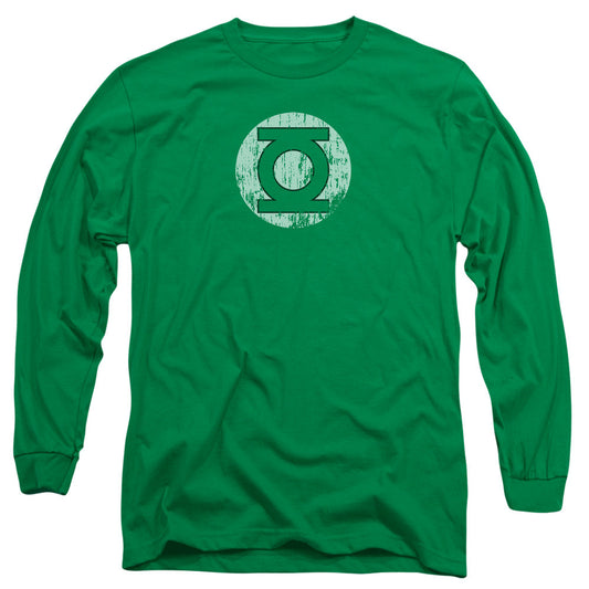 DC Comics Distressed Lantern Logo Mens Long Sleeve Shirt Kelly Green