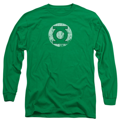 DC Comics Distressed Lantern Logo Mens Long Sleeve Shirt Kelly Green