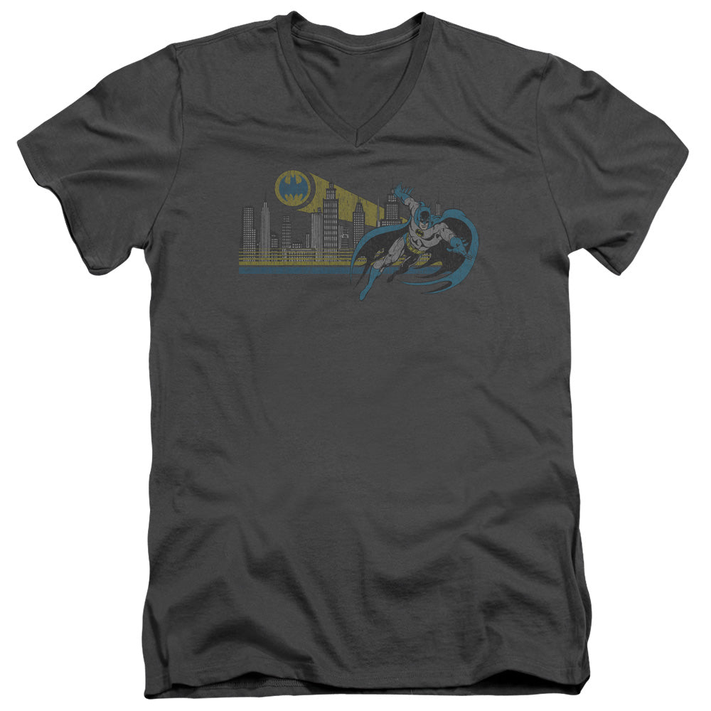 DC Comics Gotham Retro Mens Slim Fit V Neck T Shirt Charcoal