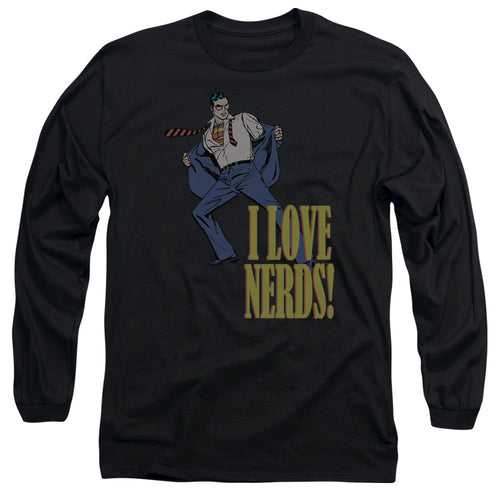 DC Comics I Love Nerds Mens Long Sleeve Shirt Black