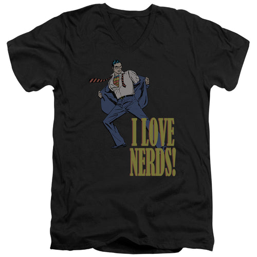 DC Comics I Love Nerds Mens Slim Fit V Neck T Shirt Black