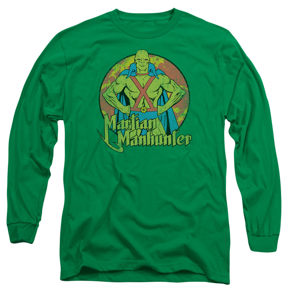 Dc Martian Manhunter Mens Long Sleeve Shirt Kelly Green Officially Licensed