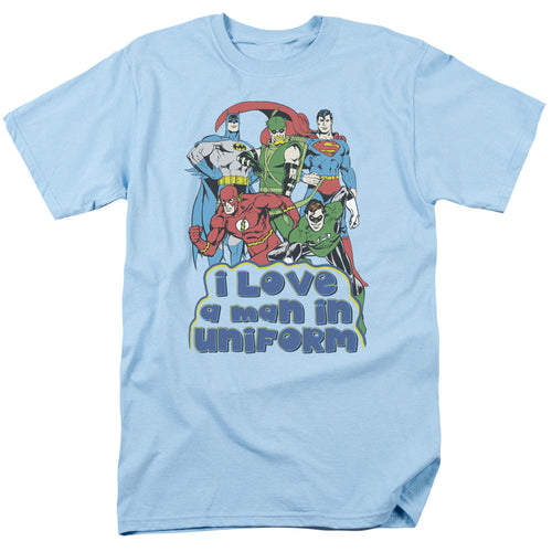 DC Comics I Love a Man in Uniform Mens T Shirt Light Blue
