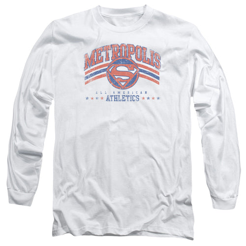 DC Comics Metropolis Athletics Mens Long Sleeve Shirt White