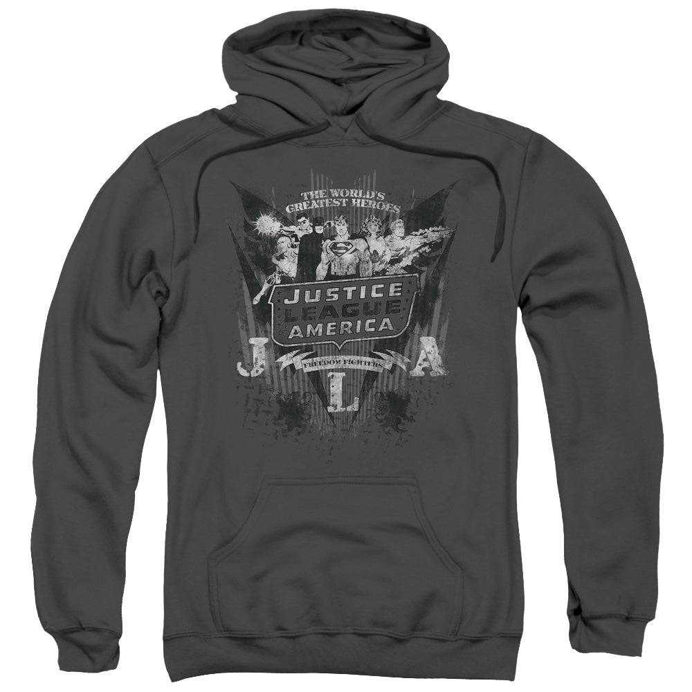 DC Comics Greatest Heroes Mens Hoodie Charcoal